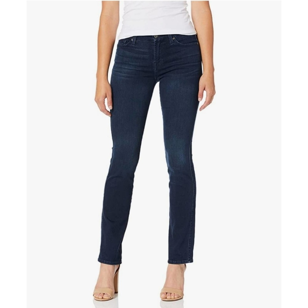 7 For All Mankind Womens Dark Wash Straight Leg Mid Rise Jeans 26 Minimalist